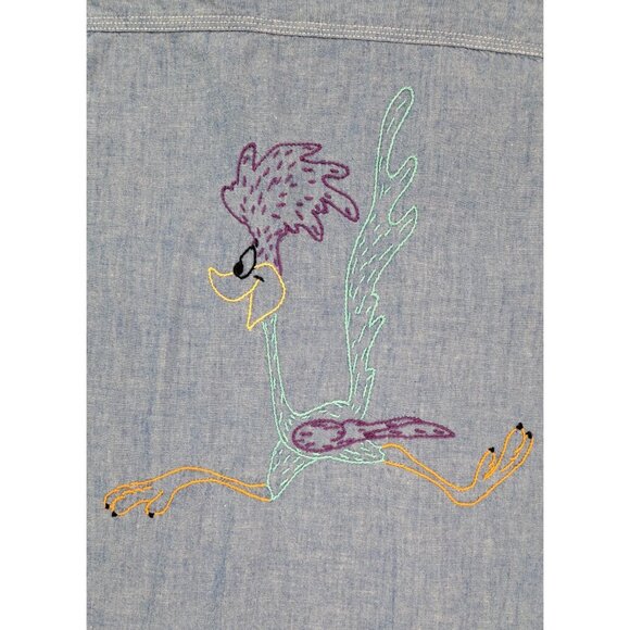 Vintage Big Mac Chambray Shirt Roadrunner Embroidery Penneys Small Medium Denim - Picture 3 of 8